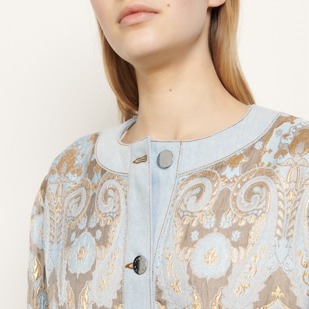 NWT $565 Sandro Orcan Metallic Jacquard Jacket Coat - Picture 3 of 8